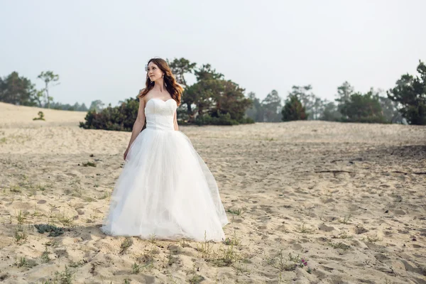 Romantic beautiful bride in white dress — Stock Photo, Image