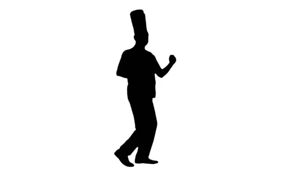 Silhouette Funny male chef cook dancing. — Stock Photo, Image