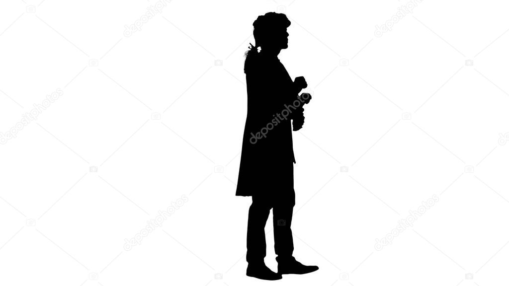 Silhouette Man in old-fashioned laced frock coat and white wig t