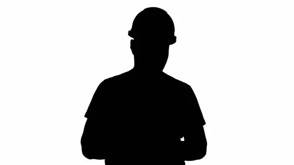 Silhouette Bauarbeiter schreibt Aufgabenliste oder Checkliste. — Stockfoto
