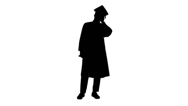 Silhouette Sorridente africano americano studente maschio in laurea r — Foto Stock