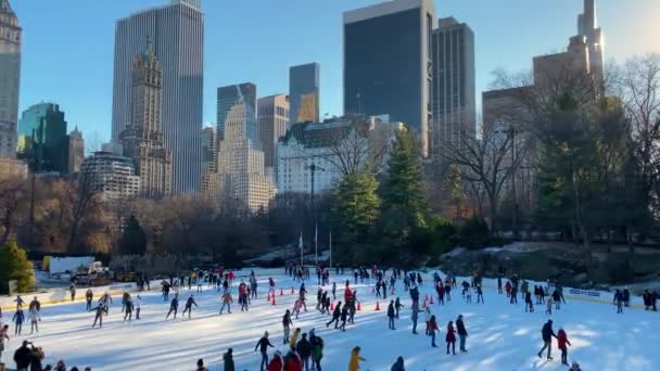 Ice Skating in Central Park. Wollman Rink. — Stock Video