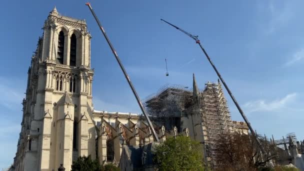 Wiederaufbau von Notre Dame de Paris in Arbeit, Paris, Frankreich — Stockvideo