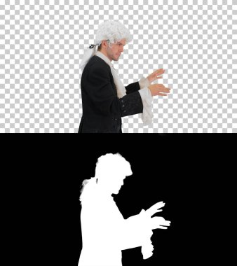 Man dressed like Mozart conducting while walking, Alpha Channel clipart
