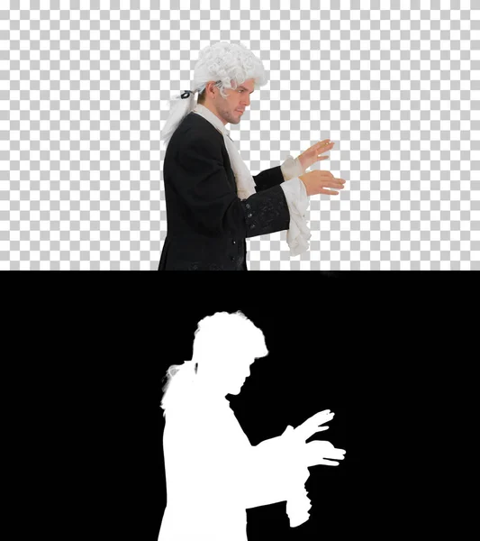 Man gekleed als Mozart dirigeert tijdens het lopen, Alpha Channel — Stockfoto