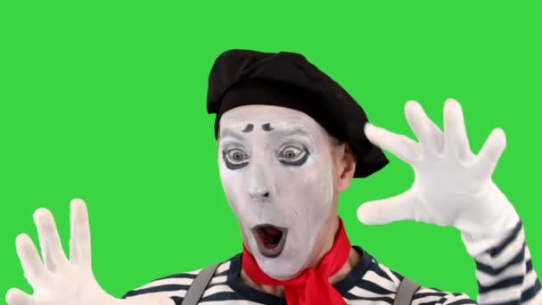 Mime character with imaginary ball on a Green Screen, Chroma Key. — Stock Video