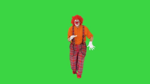 Shh, fai silenzio Clown facendo silenzio gesto mentre cammini su uno schermo verde, Chroma Key. — Video Stock
