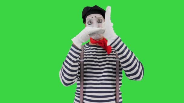 Mime performing like he is drowning on a Green Screen, Chroma Key. — Stock Video