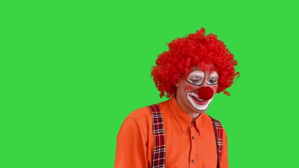 Scuotendo clown innamorato di essere timido e l'invio di un bacio alla fotocamera su uno schermo verde, Chroma Key. — Video Stock