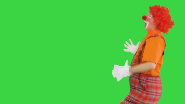 Funny clown running away from someone on a Green Screen, Chroma Key. — Stock Video