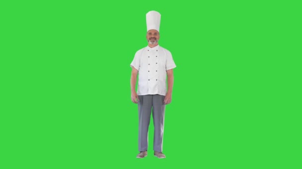 Chef professionnel montrant signe pour délicieux sur un écran vert, Chroma Key. — Video