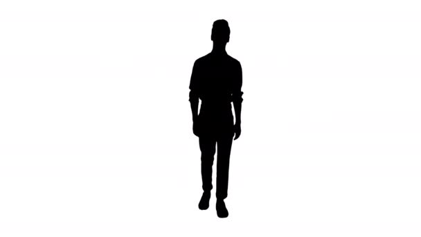 Silhouette Handsome young wearing white shirt walking. — Stock Video