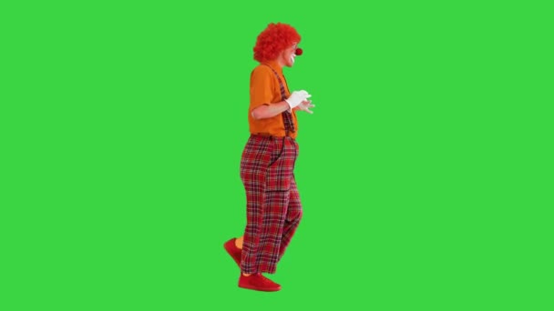 Shy Clown Thinking And Walking on a Green Screen, Chroma Key. — Stok Video