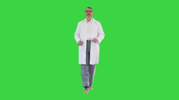 Yeşil Ekran Kroma Anahtarı 'nda yürürken doktora danışıyorum.. — Stok video