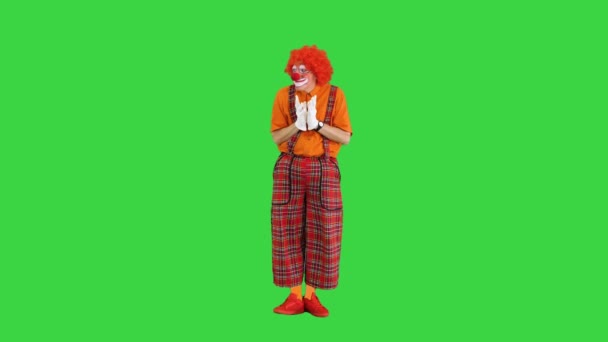 Astuto clown pensando di avere alcuni pensieri malvagi su uno schermo verde, Chroma Key. — Video Stock