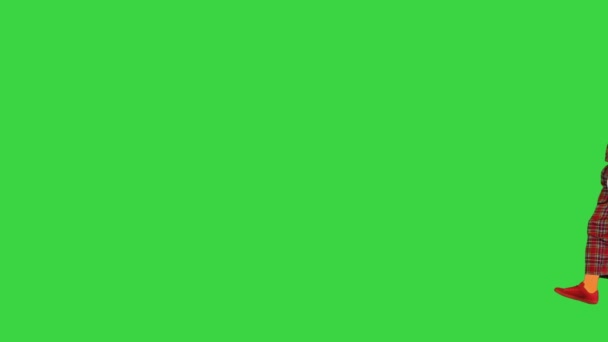 Clown walking by in a funny manner on a Green Screen, Chroma Key. — Stock Video
