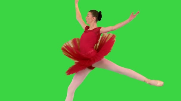 Balerina w czerwonej spódnicy na zielonym ekranie, Chroma Key. — Wideo stockowe