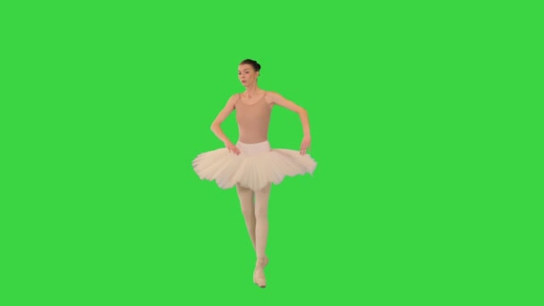 Professionell ballerina i en vit tutu danser på en grön skärm, Chroma Key. — Stockvideo