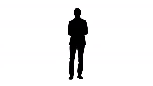 Silhouette Felice giovane uomo d'affari in piedi e applaudendo. — Video Stock