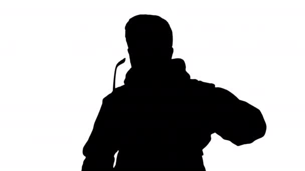 Silhouette Teenager boy in futuristic shades. — Stock Video