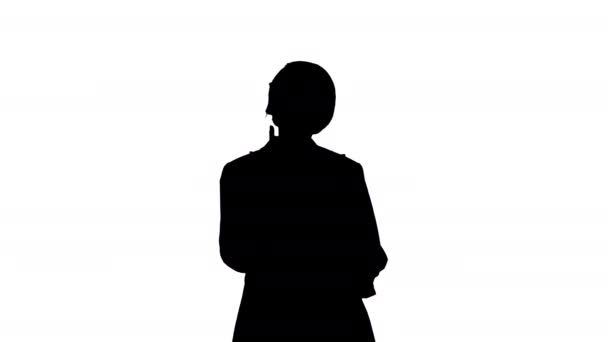 Silhouette Attention, warning and old people concept - portrait of serious senior woman pointing finger up. — Stock Video