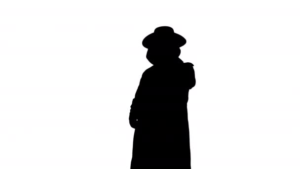 Silhouette Anonymous vistiendo la máscara de vendetta Guy Fawkes llamándote para unirte a él. — Vídeo de stock