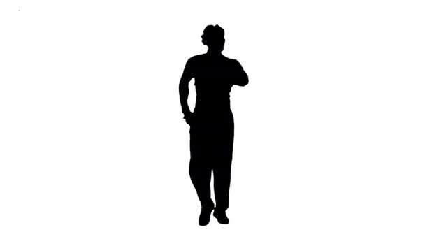 Silhouette Mime artiste sourire et simuler la marche. — Video