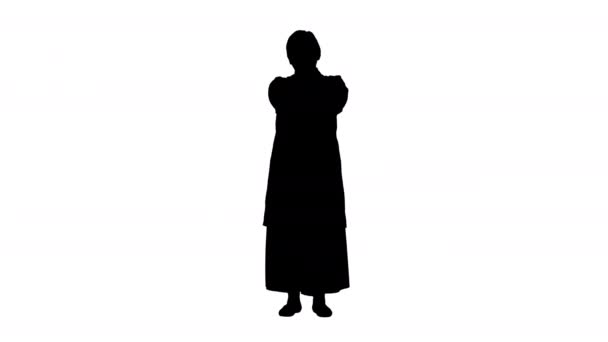Silhouette grave medico anziano donna in piedi con le mani incrociate. — Video Stock