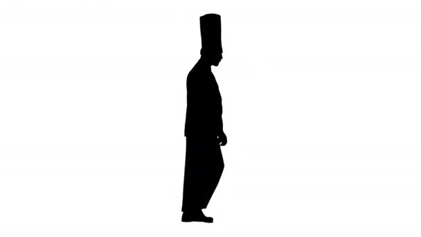 Silhouette chef senior con barba caminando. — Vídeo de stock
