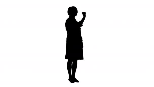 Silhouette Healthcare, medicine and technology concept - senior female doctor pointing to something or pressing imaginary buttons. — Stock Video