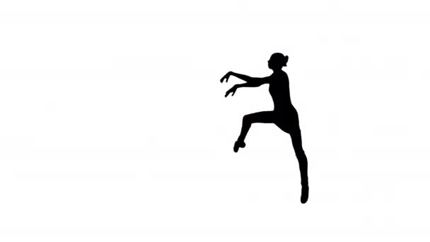 Silhouette Joven bailarina entrenando un salto. — Vídeo de stock