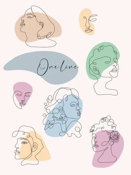 Kadınların yüzleri ve figürleri, tek sıra halinde boğuluyor. Tam anlamıyla minimalist yanılsama. Dekorasyon için soyut renkli noktalar. 