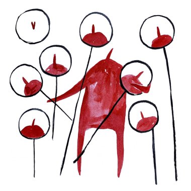 El boyası, suluboya çubuk figürü çizimi. Suluboya insanlar.