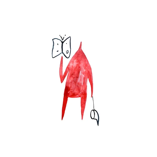 Hand paint watercolor stick figure illustration. Watercolor people. Man with butterfly. Love.