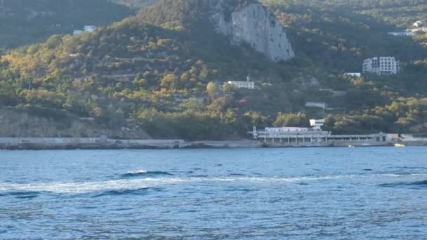 View of the beautiful sea coast of Yalta, Crimea, taken from a pleasure boat — Stock Video