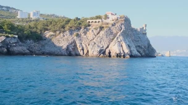 View of the beautiful sea coast of Yalta, Crimea, taken from a pleasure boat — Stock Video