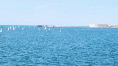 Sivastopol, Kırım 'da mavi denizde rüzgar sörfü..