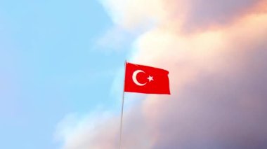 Orman yangını duman bulutlarından oluşan bir arka planda Türkiye bayrağı yaklaştı. Seçici odak.