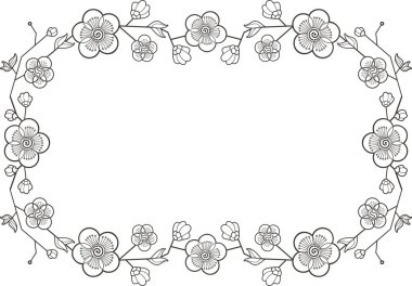 Sakura çiçeği ve dallarla süslenmiş vektör çiçek çerçevesi. Klasik Çin ve Japon tarzı paneller, düğün dekorasyonları, tebrik kartları, davetiyeler, pankartlar, vinil ve lazer hazır..