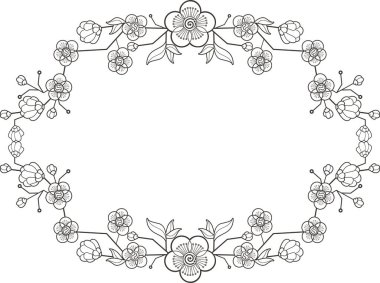 Sakura çiçeği ve dallarla süslenmiş vektör çiçek çerçevesi. Klasik Çin ve Japon tarzı paneller, düğün dekorasyonları, tebrik kartları, davetiyeler, pankartlar, vinil ve lazer hazır..