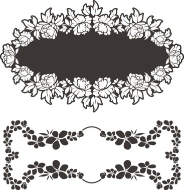Vektör çiçekli süsleme çerçeveleri. Klasik oryantal paneller, düğün dekorasyonları, tebrik kartları, davetiyeler, afişler, vinil ve lazer hazır..