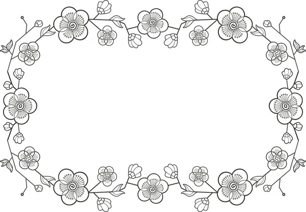 Sakura çiçeği ve dallarla süslenmiş vektör çiçek çerçevesi. Klasik Çin ve Japon tarzı paneller, düğün dekorasyonları, tebrik kartları, davetiyeler, pankartlar, vinil ve lazer hazır..