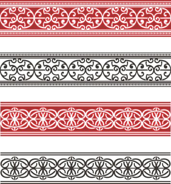 Vektör kabile süslemeleri. Renkli, siyah-beyaz, vinil kesim için hazır. Sayfa dekorasyonu sınır tasarım unsurları, tebrik kartları, düğün davetiyeleri, afişler için harika.