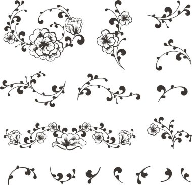 Çiçek vektörü geleneksel Çin tarzında çiçek, yaprak ve girdaplarla süslenir. Düğün süslemeleri, davetiyeler, tebrik kartları, nakış için nefis romantik tasarımlar..