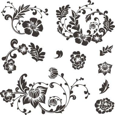 Geleneksel Çin usulü çiçek vektör süslemesi. Zarif lüks romantik dizaynlar ve sayfa dekorasyonları için elementler, düğün dekorasyonları, davetiyeler, tebrik kartları, nakış.