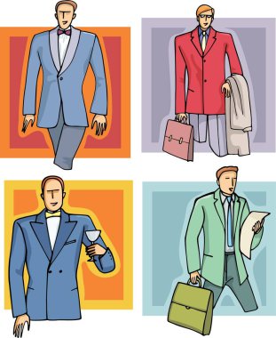 İş Adamları Karakterleri, Ofisteki İnsanlar, Patronlar Vector Illustrations Set. Erkekler..