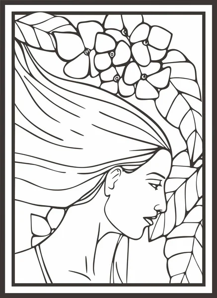 Çiçekli güzel kadın portresi, vektör serisi. Doğal arka planda zarif genç bir bayan. Art deco kız serisi. Dekoratif tasarımlar, güzellik, spa, makyaj ve moda projeleri, düğün tasarımları, boyama kitapçıkları için harika..