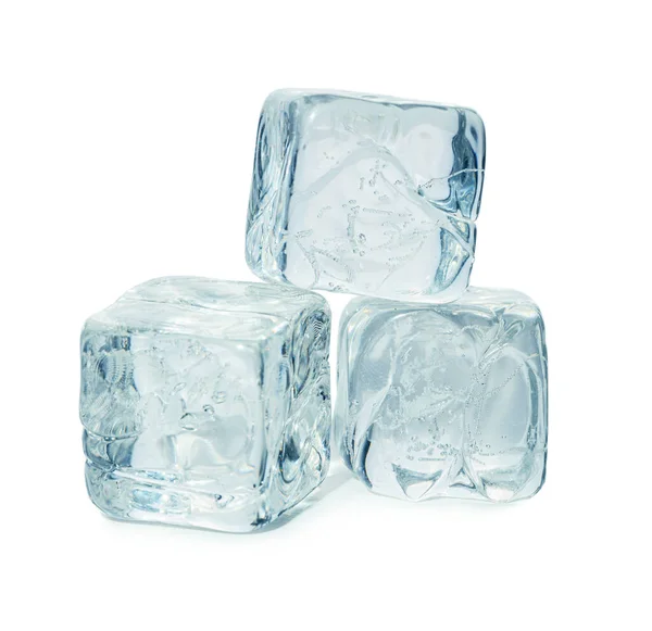 Три Кубики Льоду Ізольовані Білому Тлі — стокове фото