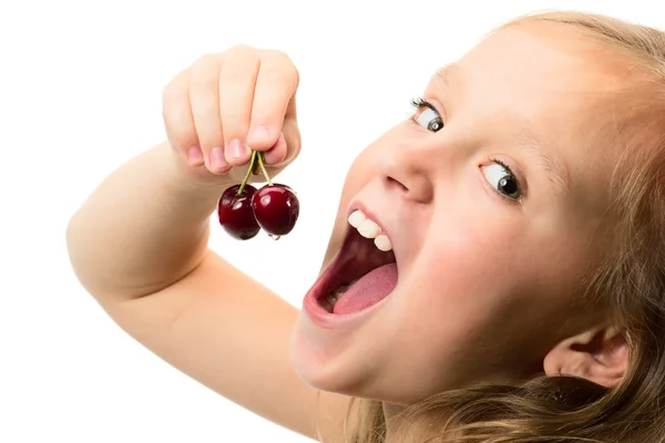 Little girl with cherries — Stock Photo, Image