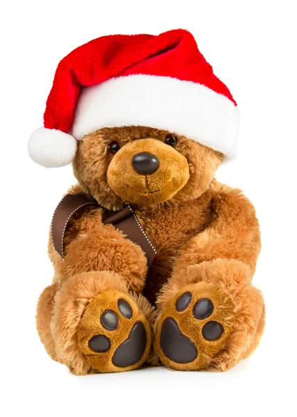 Urso de peluche usando chapéu de Pai Natal — Fotografia de Stock